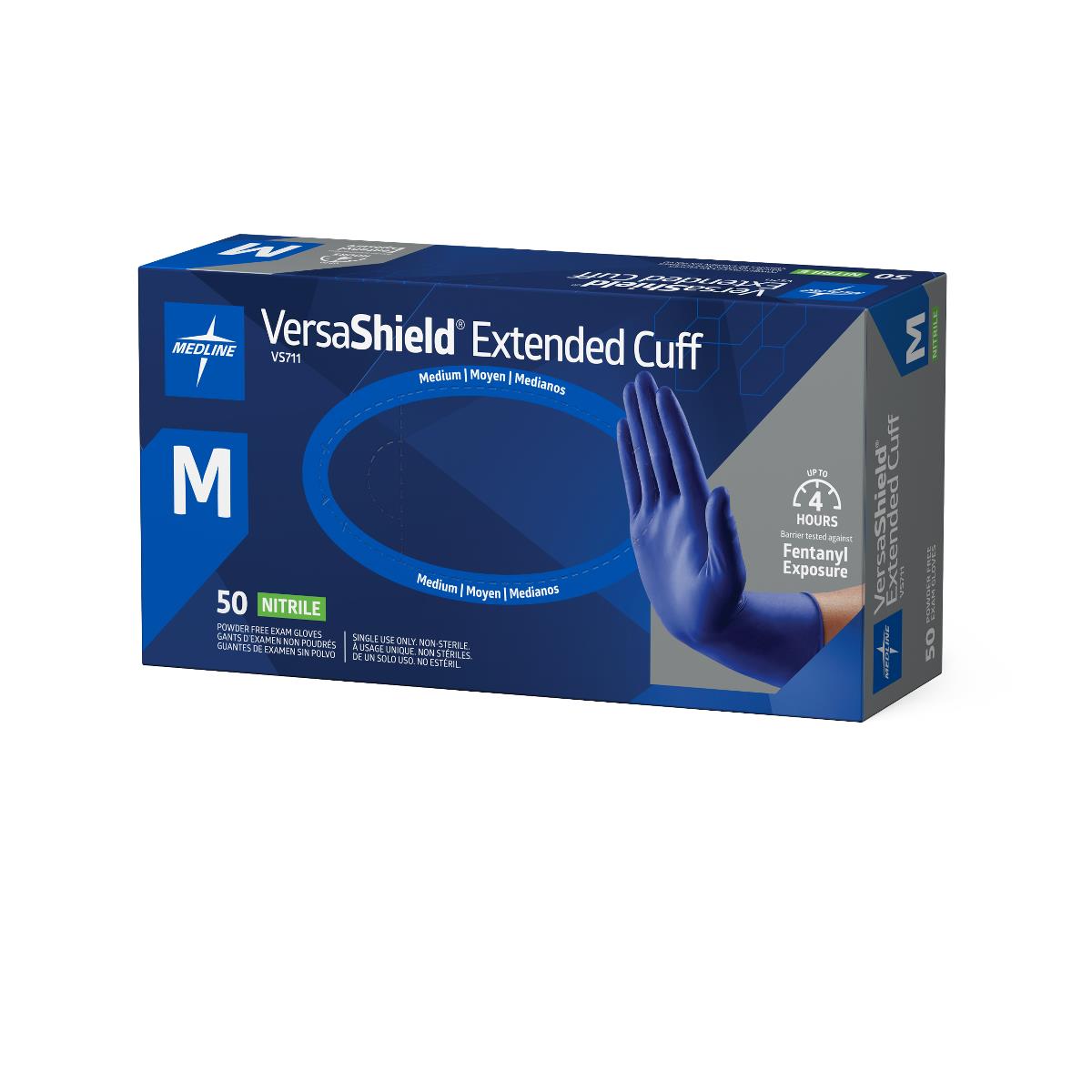 VersaShield Extended Cuff Powder-Free Nitrile Exam Gloves 12" (30.5 Cm) Blue