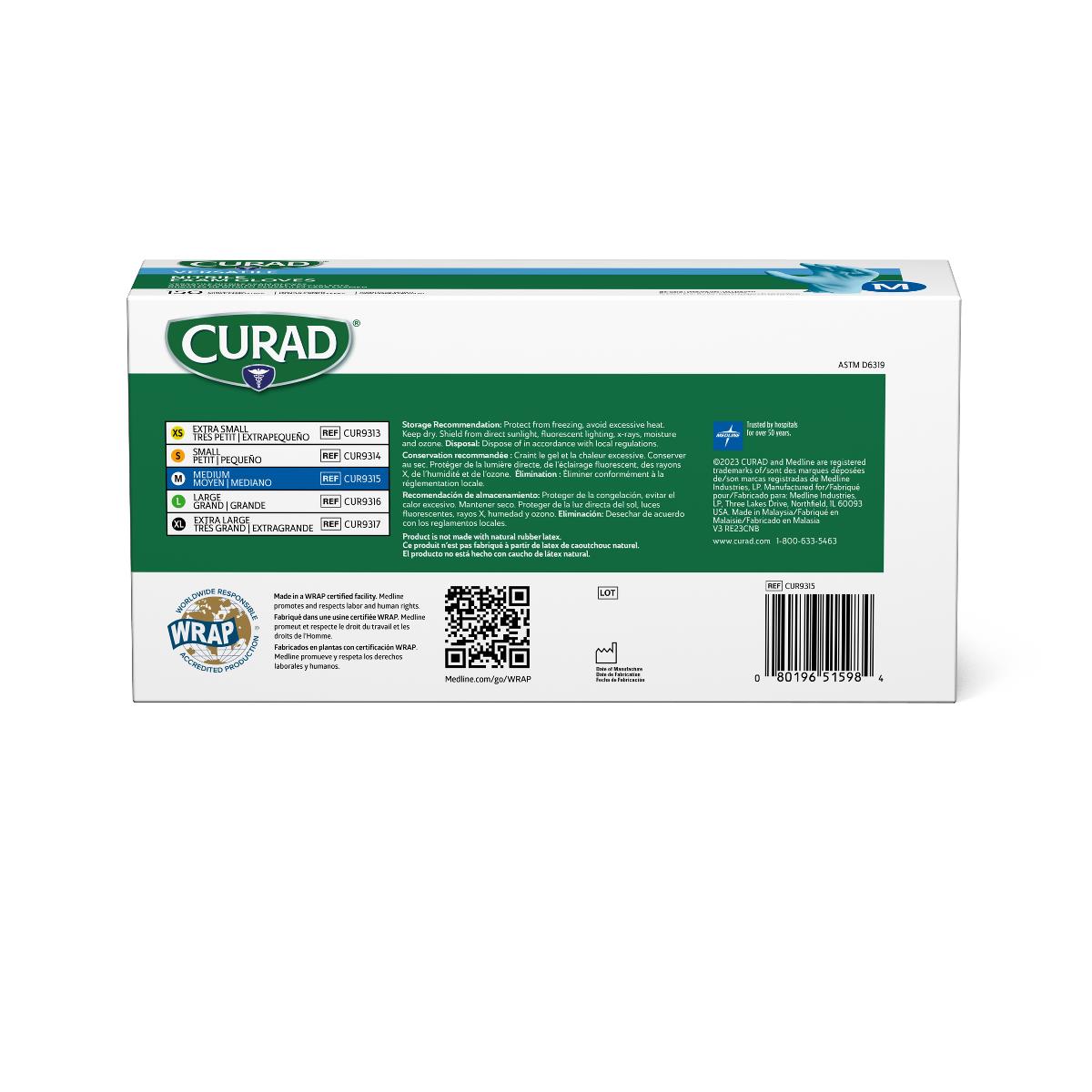 CURAD Powder-Free Textured Nitrile Exam Gloves Blue