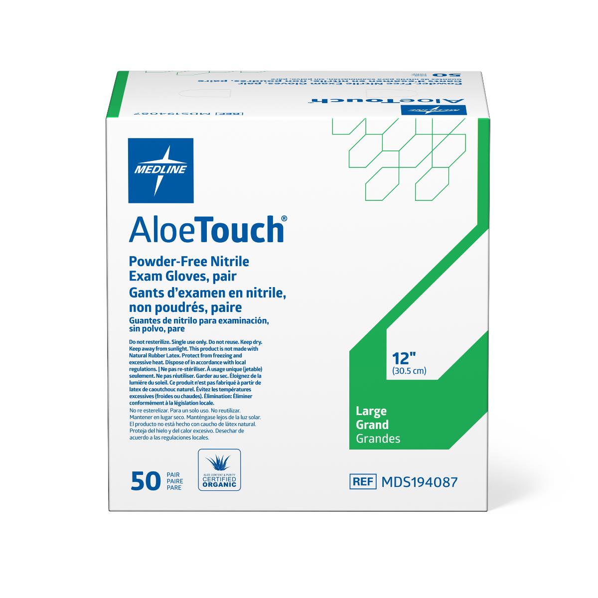 AloeTouch Sterile 12" Powder-Free Nitrile Exam Gloves Extended Cuff Green