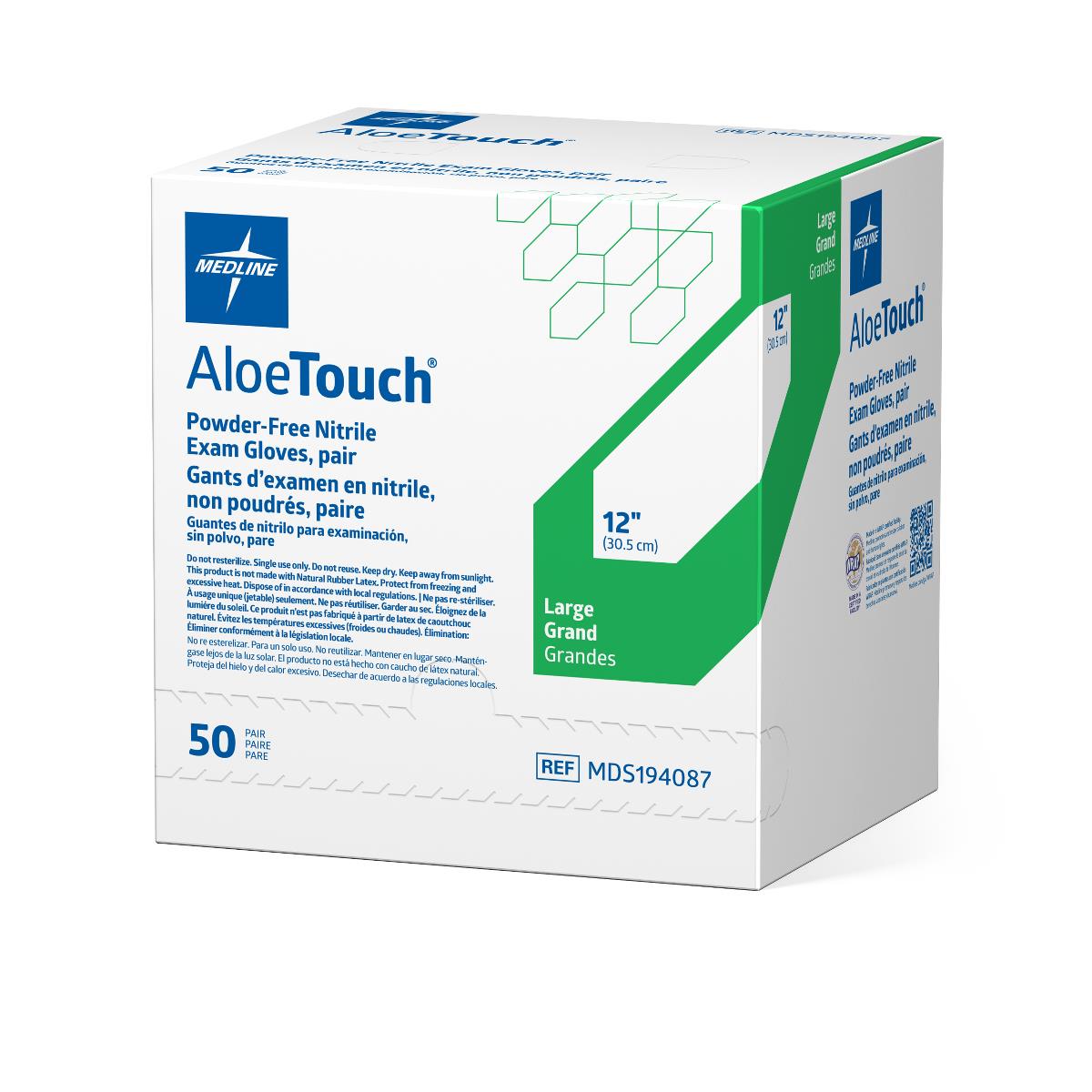 AloeTouch Sterile 12" Powder-Free Nitrile Exam Gloves Extended Cuff Green