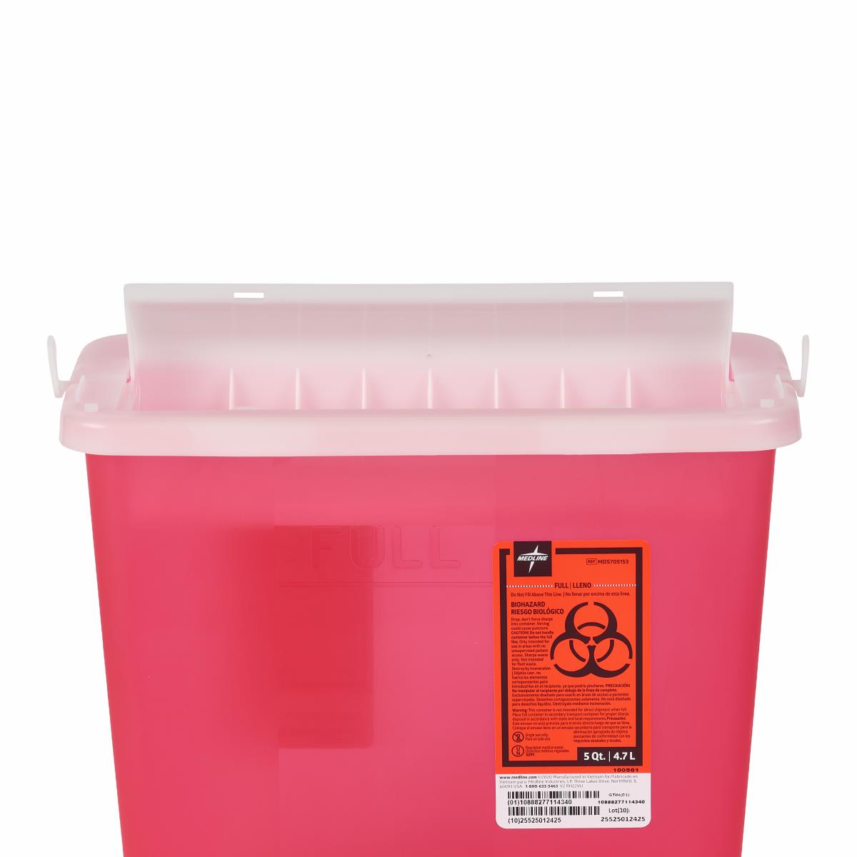 Medline Biohazard Patient Room Sharps Disposal Containers 5 qt