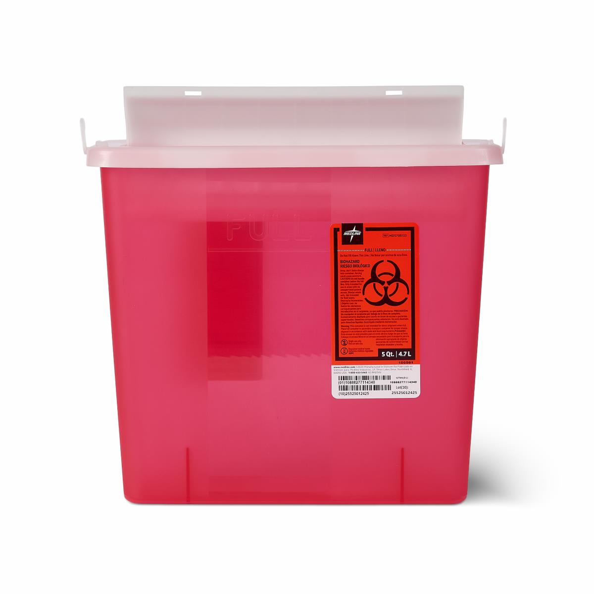 Medline Biohazard Patient Room Sharps Disposal Containers 5 qt