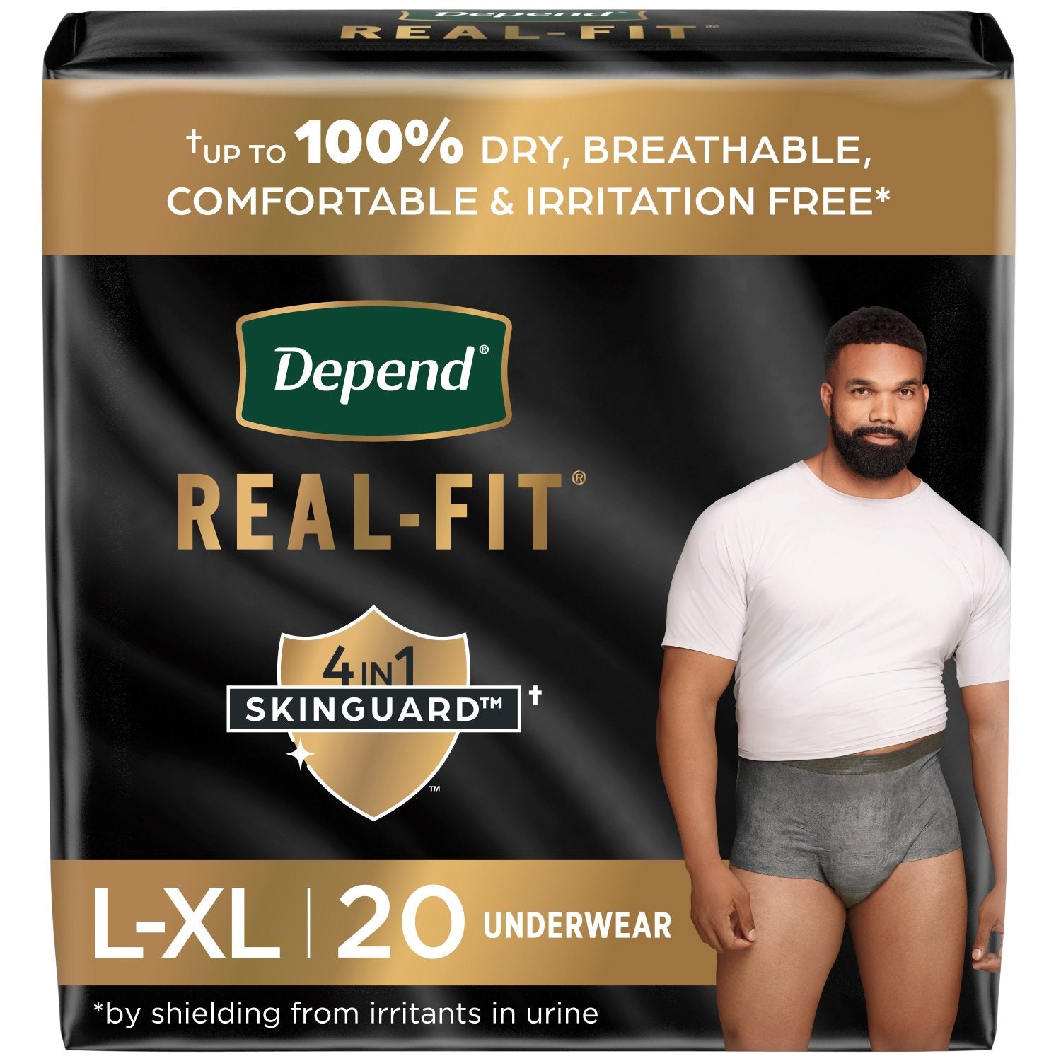 Pkg/20 Depend Real Fit Maximum Grey Underwear Lg/xl Male Bulk