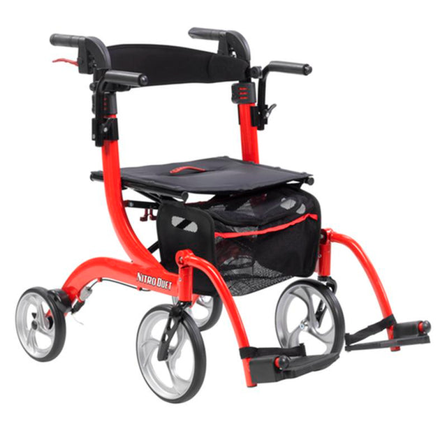 Nitro Duet Dual Function Transport Wheelchair And Rollator Rolling Walker, Red - Each - BeHope