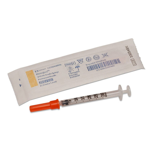Monoject Softpack Insulin Needle & Syringe Low Dead Space 29g X 1/2" 0.5ml Sterile Ltx-free - Box Of 100 - BeHope
