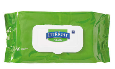 Cs/6 Fitright Aloe Pre-moistened Hygiene Wipes, Unscented, 8x12", 100 Per Soft Pack