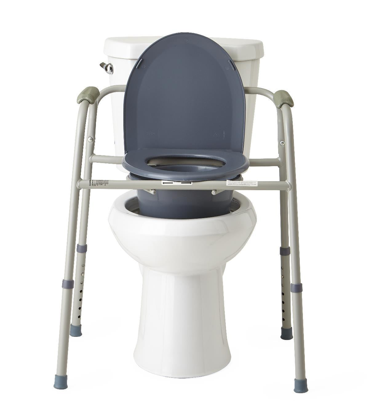 Commode, Steel Frame Adj Height Foldable &Stationary, With Pail And Lid,350Lb Capacity
