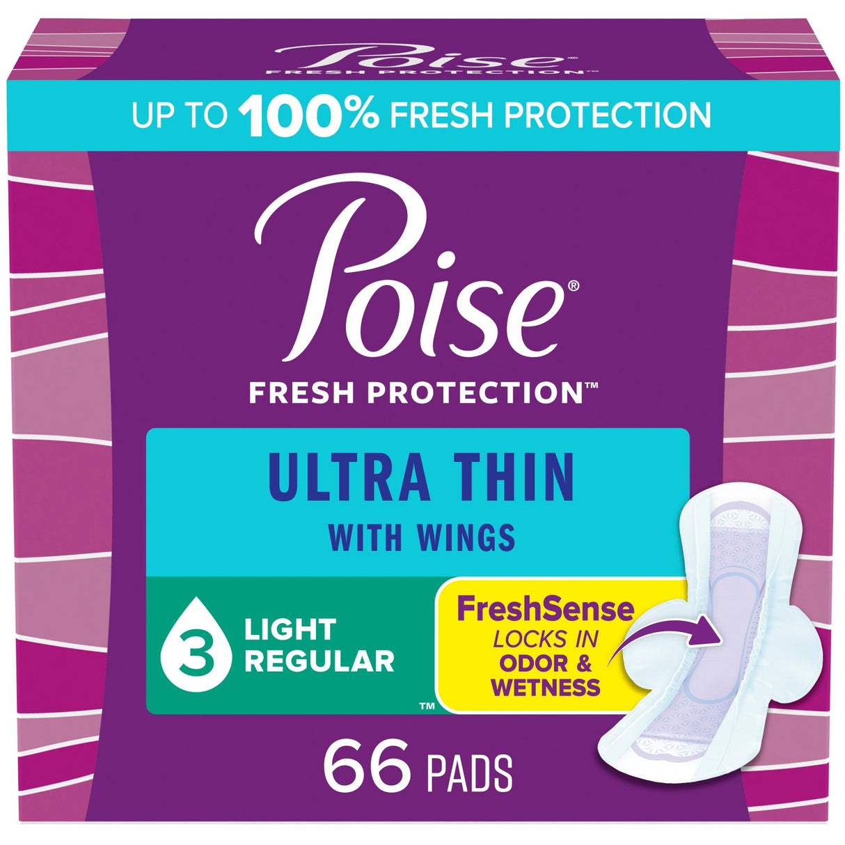 Pkg/66 Poise Ultra Thin Light Regular Winged Pads Convenience