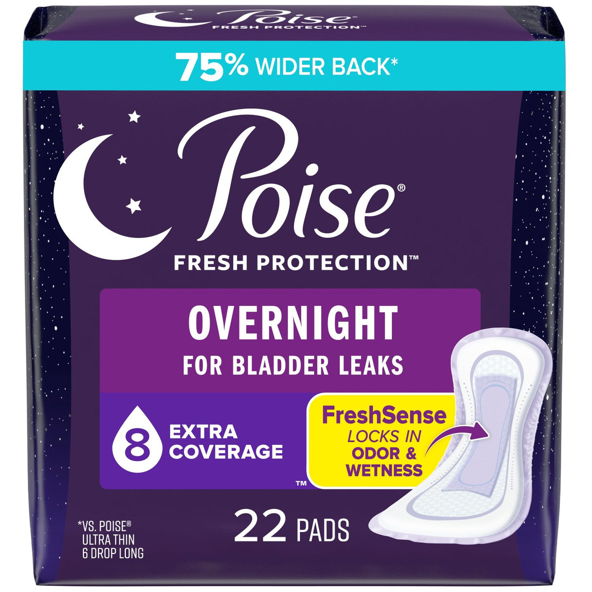 Pk/22 Poise Extra Coverage Pad Fresh Protection Long