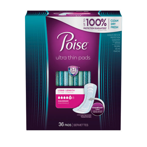 Poise Ultra Thin Maximum Long Non-winged Pads Bulk - Package Of 60 - Behope