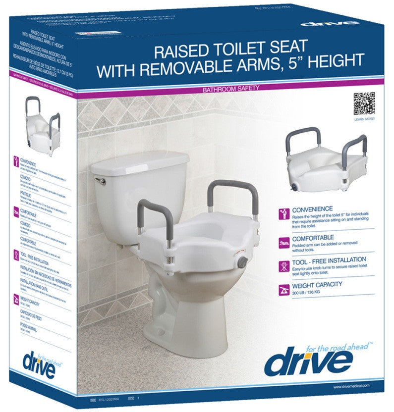 Elevated Raised Toilet Seat With Removable Padded Arms, Standard Seat - BeHope