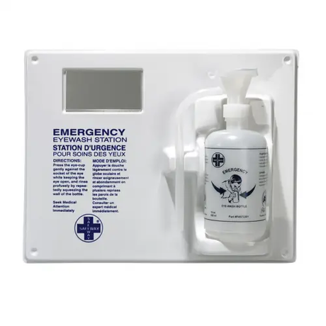 Eyewash Station Wall Mount Bracket With Mirror And 16oz Pre-filled Solution Bottle Each - Behope