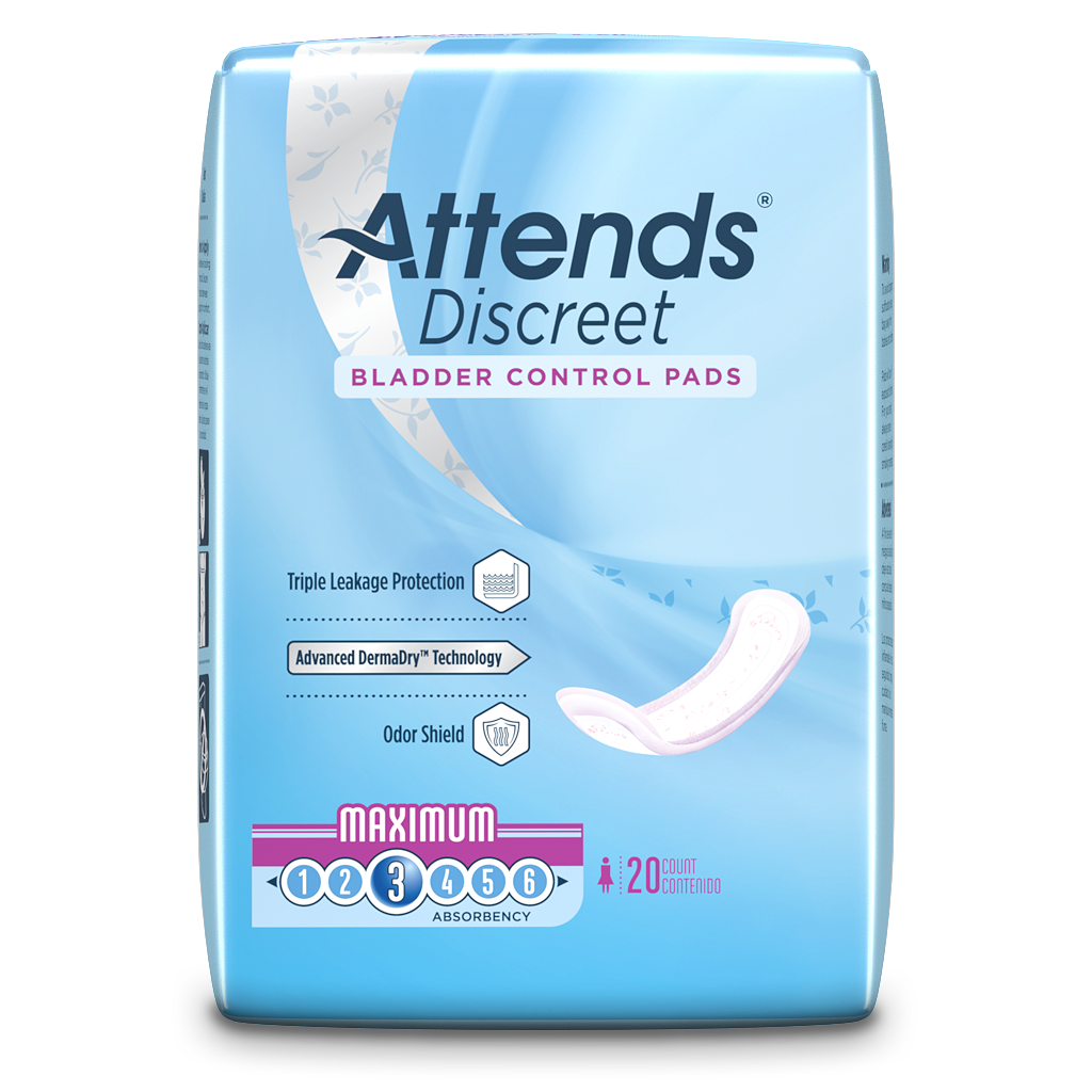 Attends Discreet Maximum Bladder Control Pad 20 Per Printed Package Case/200 Each - Behope