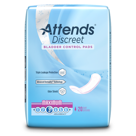 Attends Discreet Maximum Bladder Control Pad 20 Per Printed Package Case/200 Each - Behope