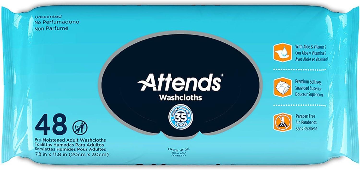 Attends Pre-moistened 8"x12.5" Personal Hygiene Wipes Fragrance Free Soft Pack With Reclosable Plastic Lid 48 Wipe Per Package Case/576 Each - Behope