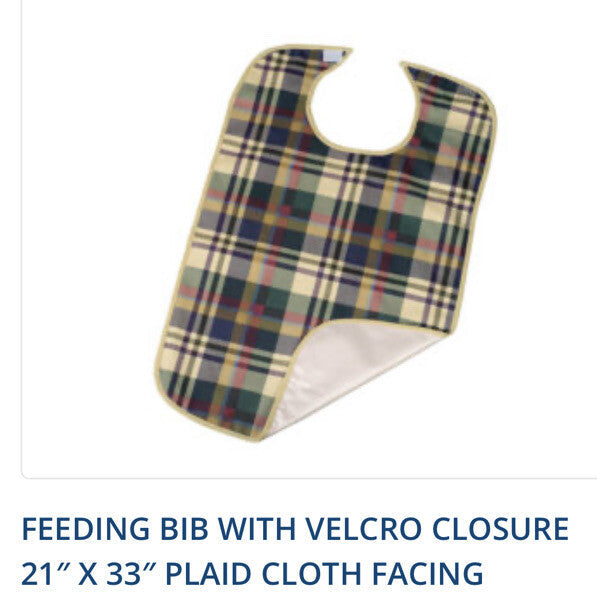 Feeding Bib With Velcro Closure 21" X 33" Plaid Cloth Facing