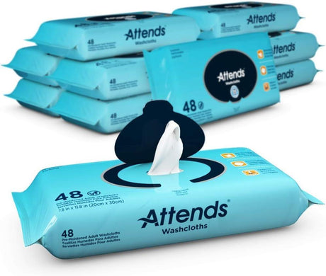 Attends Pre-moistened 8"x12.5" Personal Hygiene Wipes Soft Pack With Reclosableplastic Lid 48 Wipe Per Package Case/576 Each - Behope