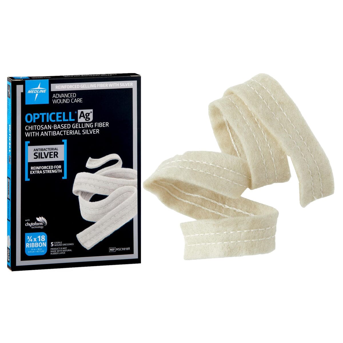 Opticell Ag+ Silver Reinforced Gelling Fiber Dressing 2cm X 45cm Ribbon Box/5 Each - BeHope