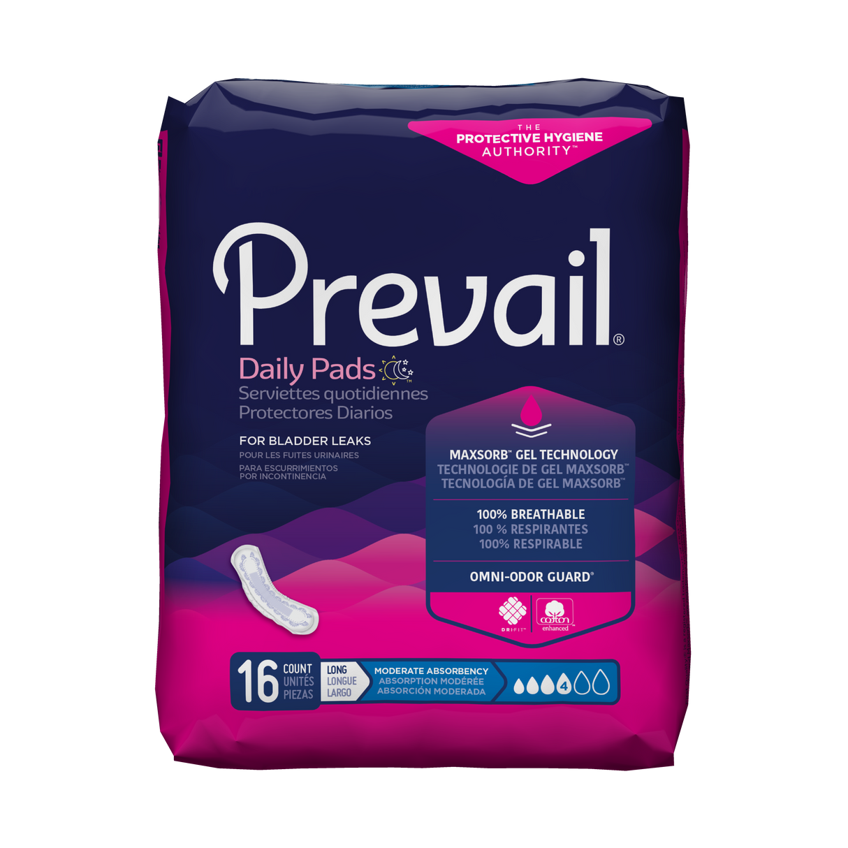 Prevail Bladder Control Pad Moderate With Extra Coverage Case/144 Each - Behope