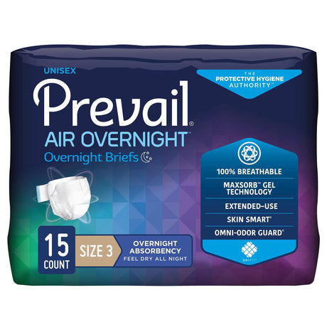 Prevail Air Overnight Extended-use 100% Breathable Stretch Side Panel Brief Size 3 Xx-large 58"-70" Waist Bag Of 15 Each Case/60 Each - Behope