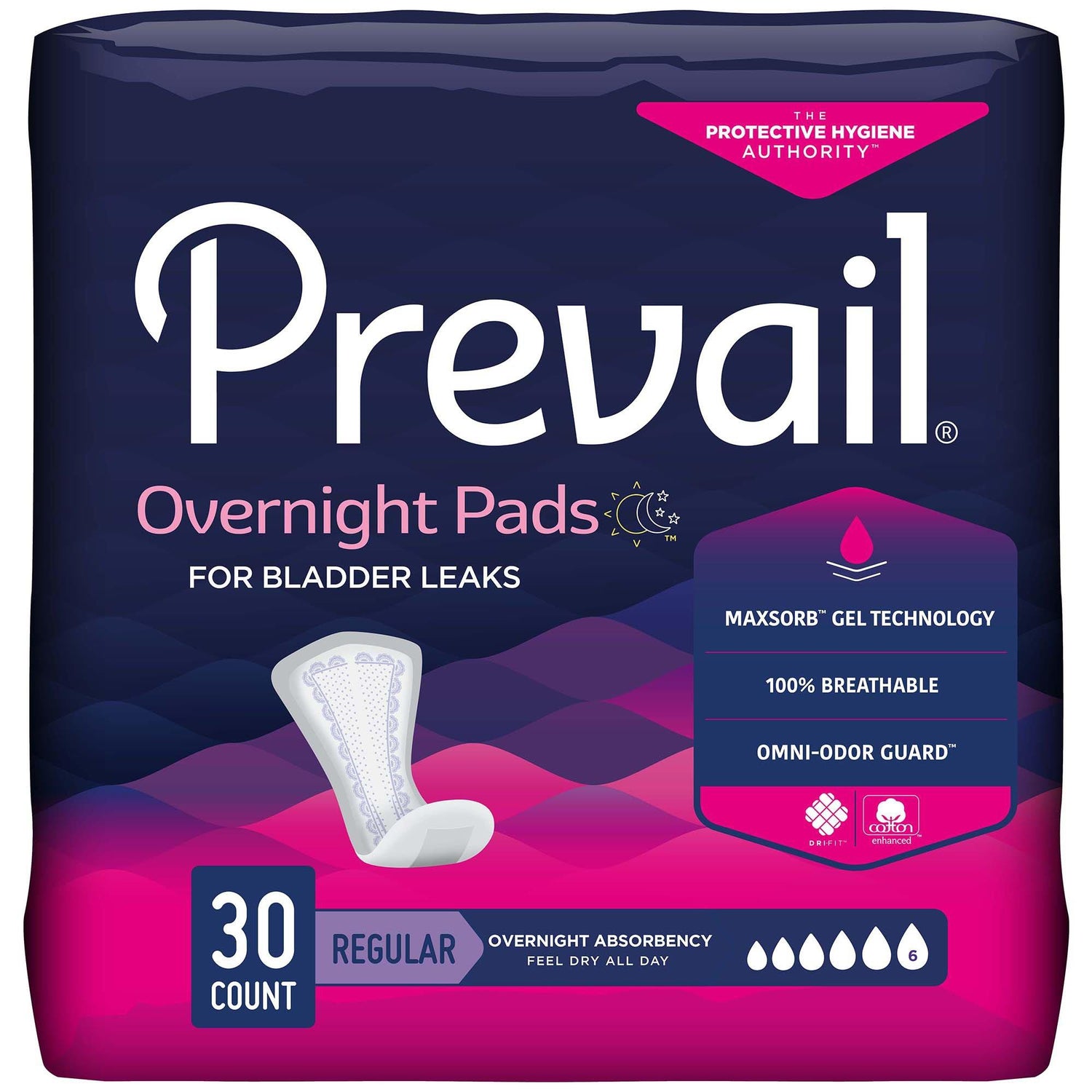 Prevail Bladder Control Pad Overnight Absorbency Case/120 Each - Behope