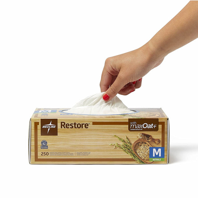 Restore Nitrile Powder-free Medium Exam Glove With Colloidal Oatmeal Skin Protectant Boxes Of 250 - BeHope