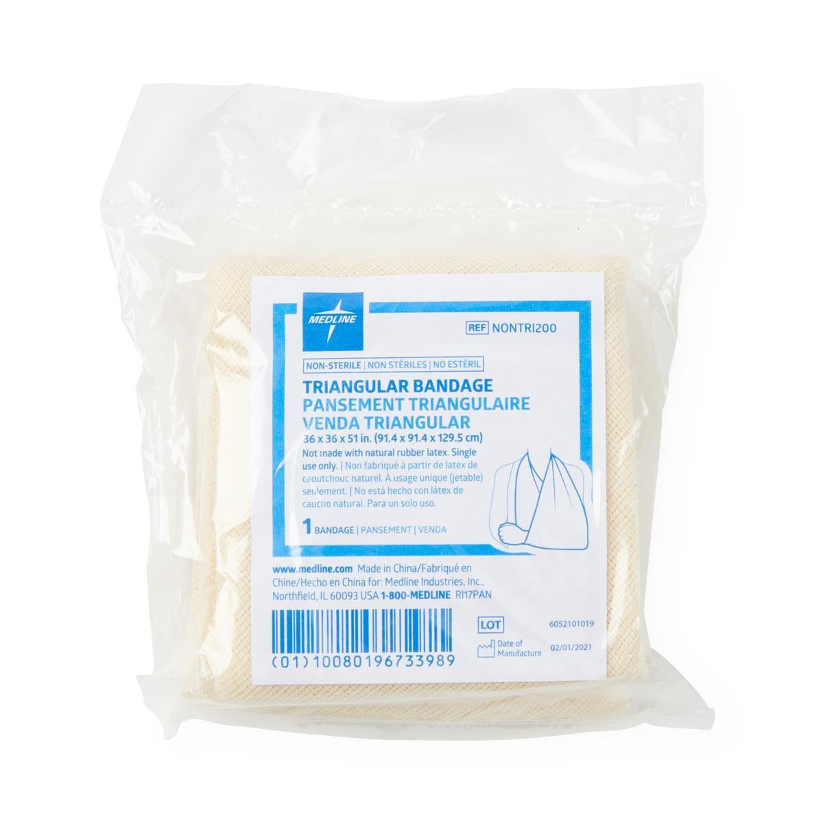 Medline Nonsterile Triangular Bandage With Safety Pins 36" x 36" x 51"