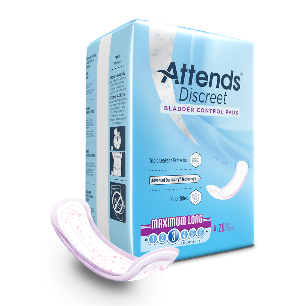 Attends Discreet Maximum Long Bladder Control Pad 20 Per Printed Package Case/200 Each - Behope