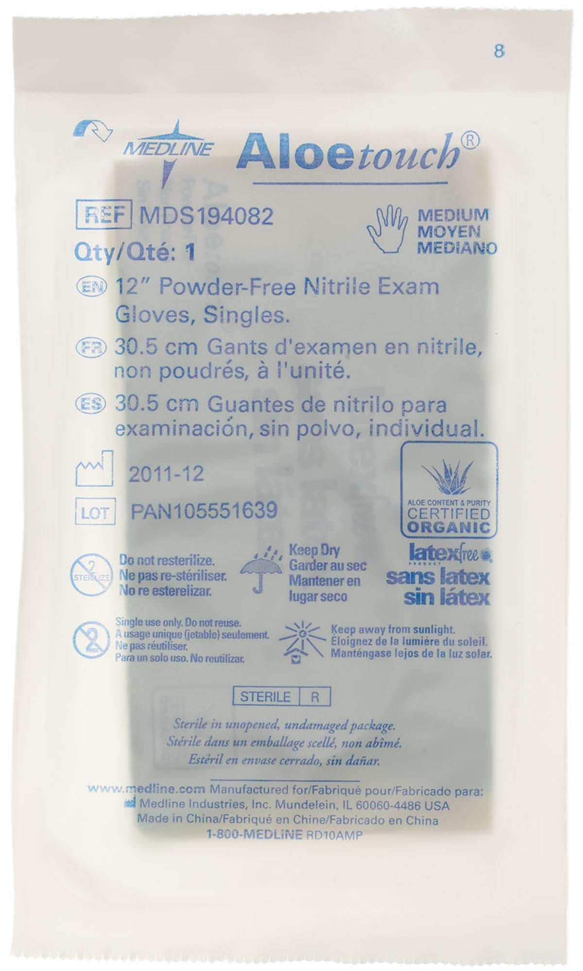 AloeTouch Sterile 12" Powder-Free Nitrile Exam Gloves Extended Cuff Green