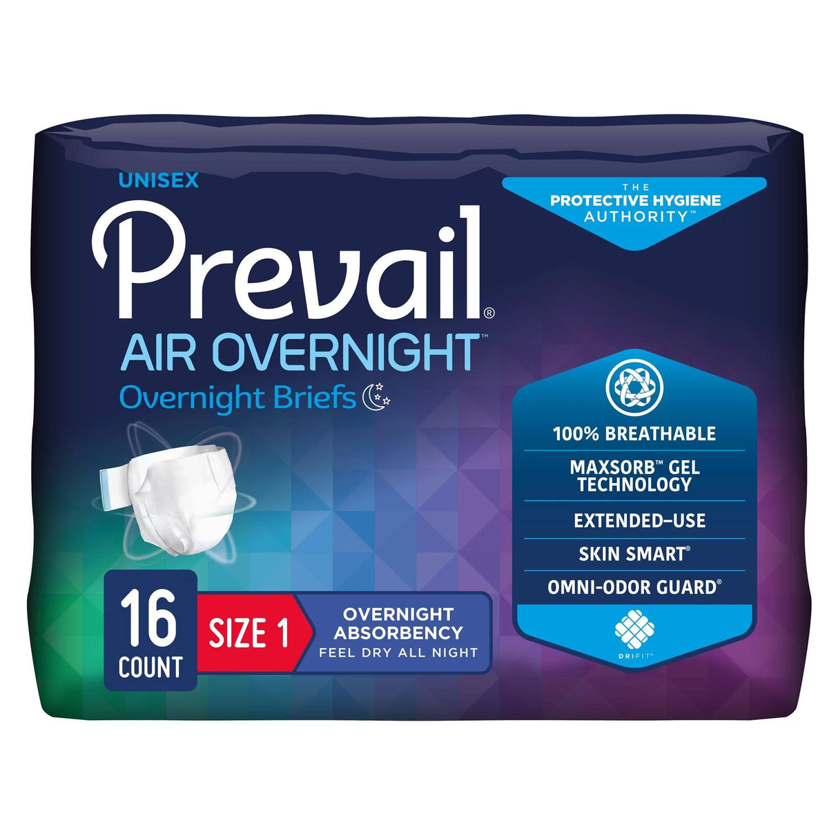 Prevail Air Overnight Extended-use 100% Breathable Stretch Side Panel Brief Size 1 Medium/regular 26"-48" Waist Case/80 Each - Behope