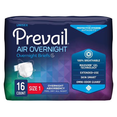 Prevail Air Overnight Extended-use 100% Breathable Stretch Side Panel Brief Size 1 Medium/regular 26"-48" Waist Case/80 Each - Behope