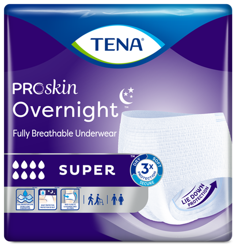 CS/4PKG (14/PKG) TENA PROSKIN PROTECTIVE UNDERWEAR OVERNIGHT, SUPER, MEDIUM (34" TO 44". - BeHope