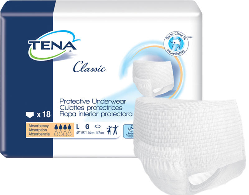 Cs/4pkg (18/pkg) Tena Protective Underwear, Classic, Large 45in-58in - BeHope