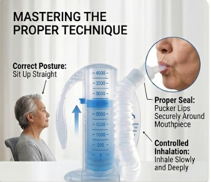 Spiromètre volumétrique incitatif Airlife avec valve unidirectionnelle et tube flexible avec support d'embout buccal