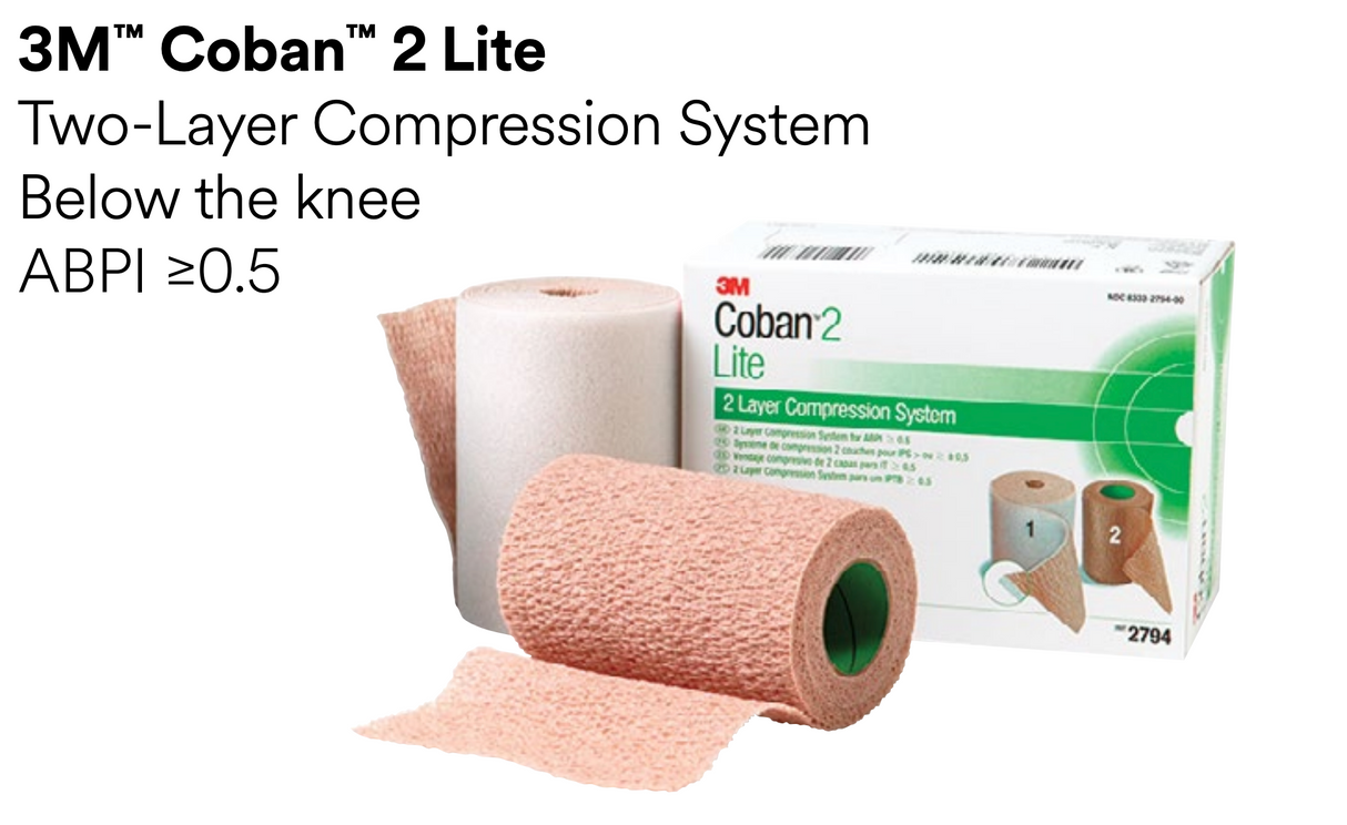 (2 Rolls) Coban 2 Layer Lite Compression System,4In  X 2.9Yds, 3In X 3.5Yds Unstretched, Latex-Free