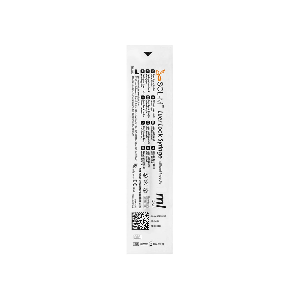- Seringue Sol-m 1 ml Luer Lock sans aiguille (pp) (faible espace mort)plus d'infos...