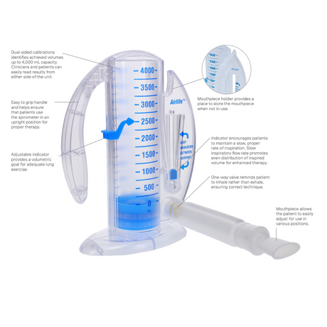 Airlife Volumetric Incentive Spirometer with One-Way Valve and Flexible Tubing with Mouthpiece Holder
