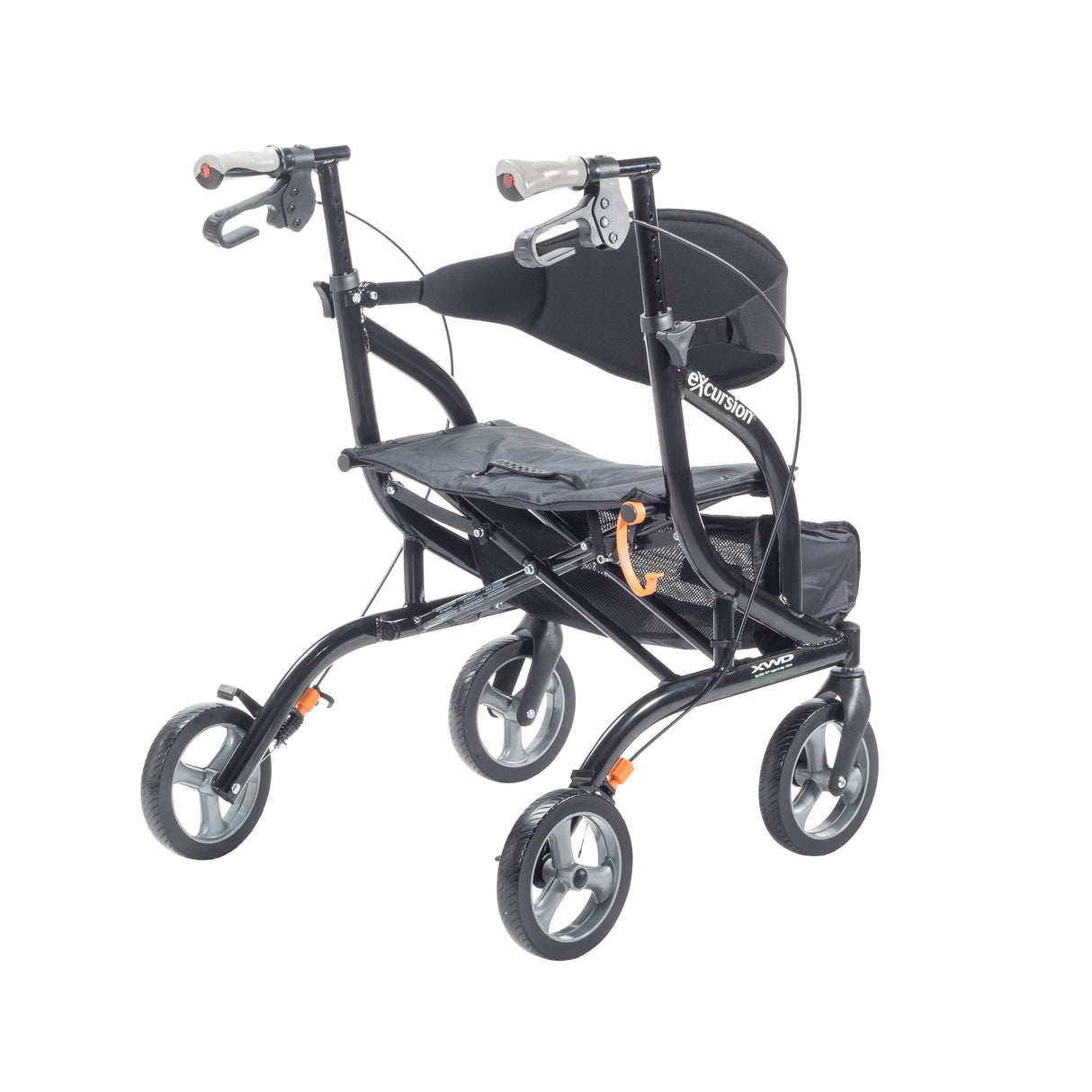 eXcursion XWD Heavy Duty Rollator Rolling Walker, Pearl Black - BeHope