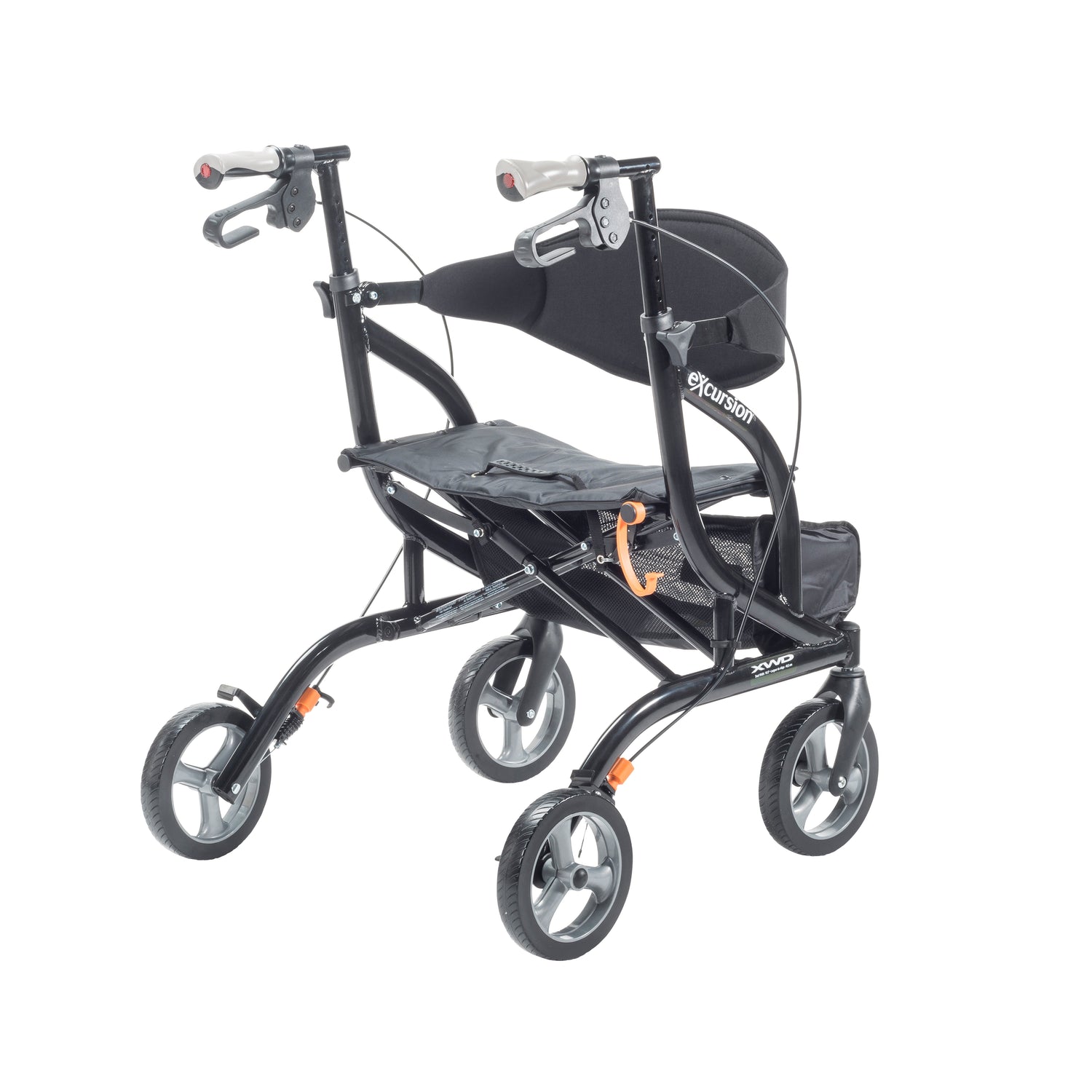 eXcursion XWD Heavy Duty Rollator Rolling Walker, Pearl Black - BeHope