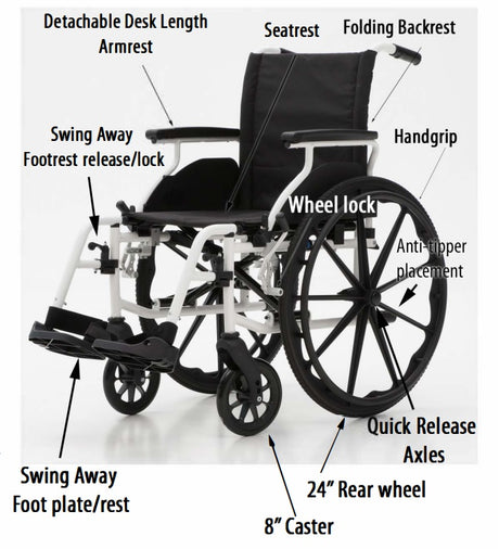 Aluminum Wheelchair:  18"  20"