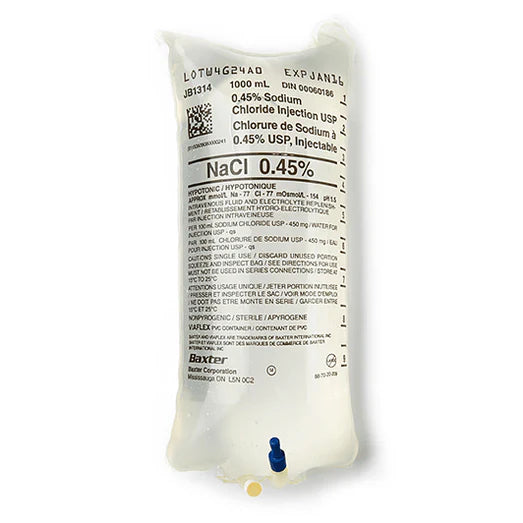 (Boîte de 12) Sachet de solution saline normale à 0,45 % de chlorure de sodium 1 000 ml pour injection