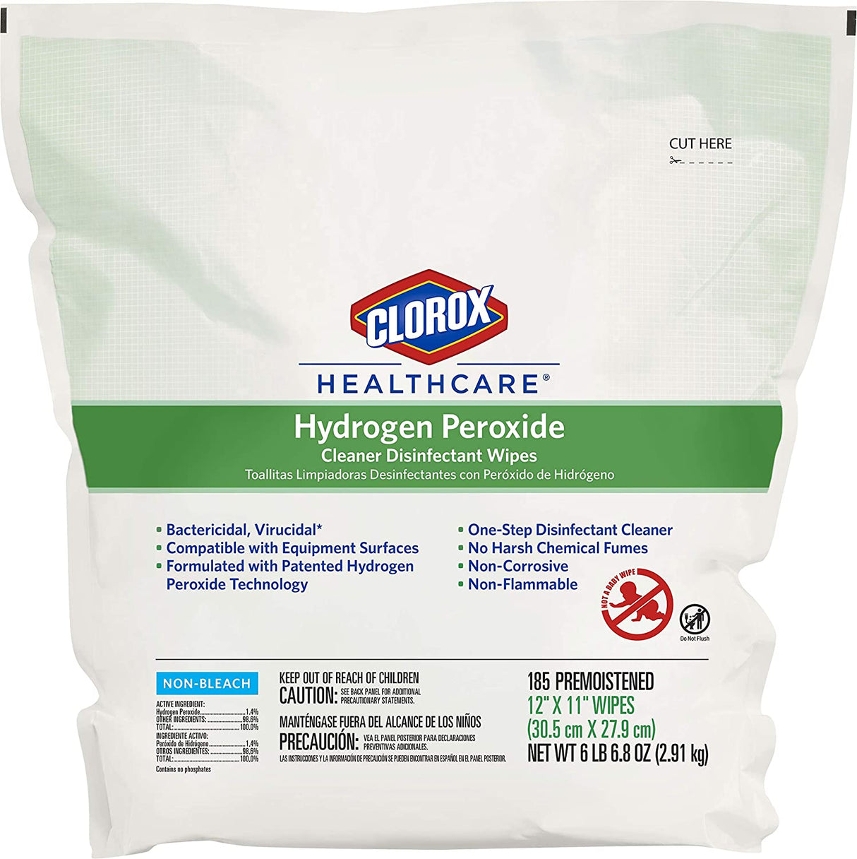 Clorox Hydrogen Peroxide Surface Disinfectant Wipe 6.75" X 9" 95 Wipes Per Container Contr/95 Each - BeHope