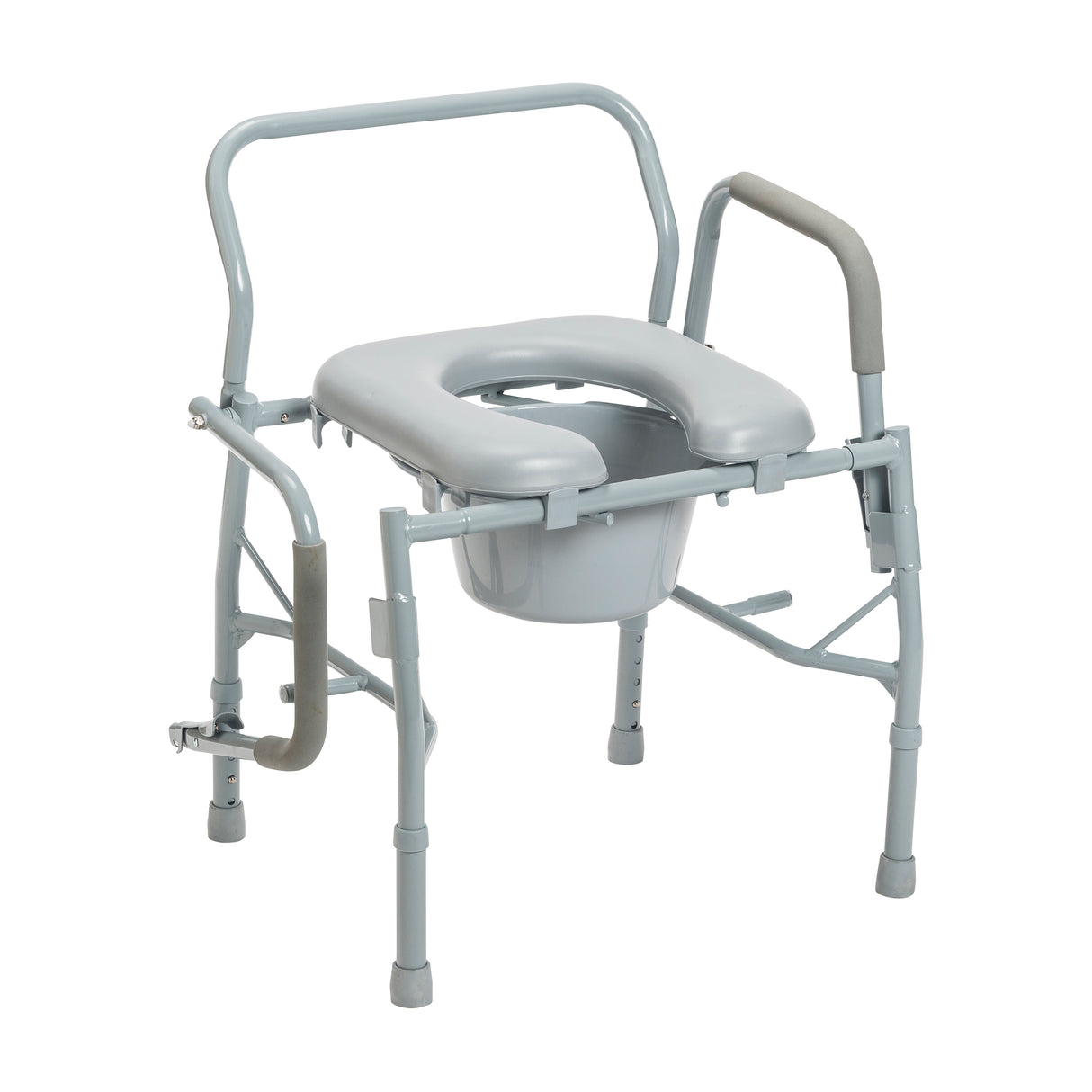 Steel Drop Arm Bedside Commode with Padded Seat and Arms - BeHope