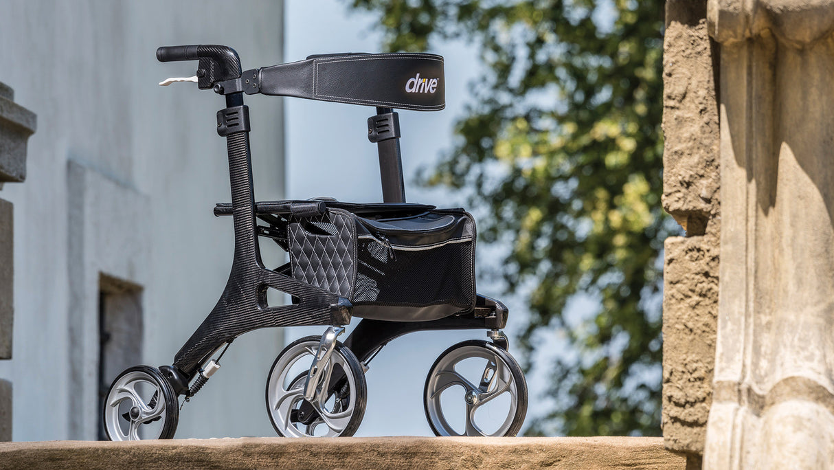 Nitro Elite CF Carbon Fiber Rollator Rolling Walker, Black - BeHope