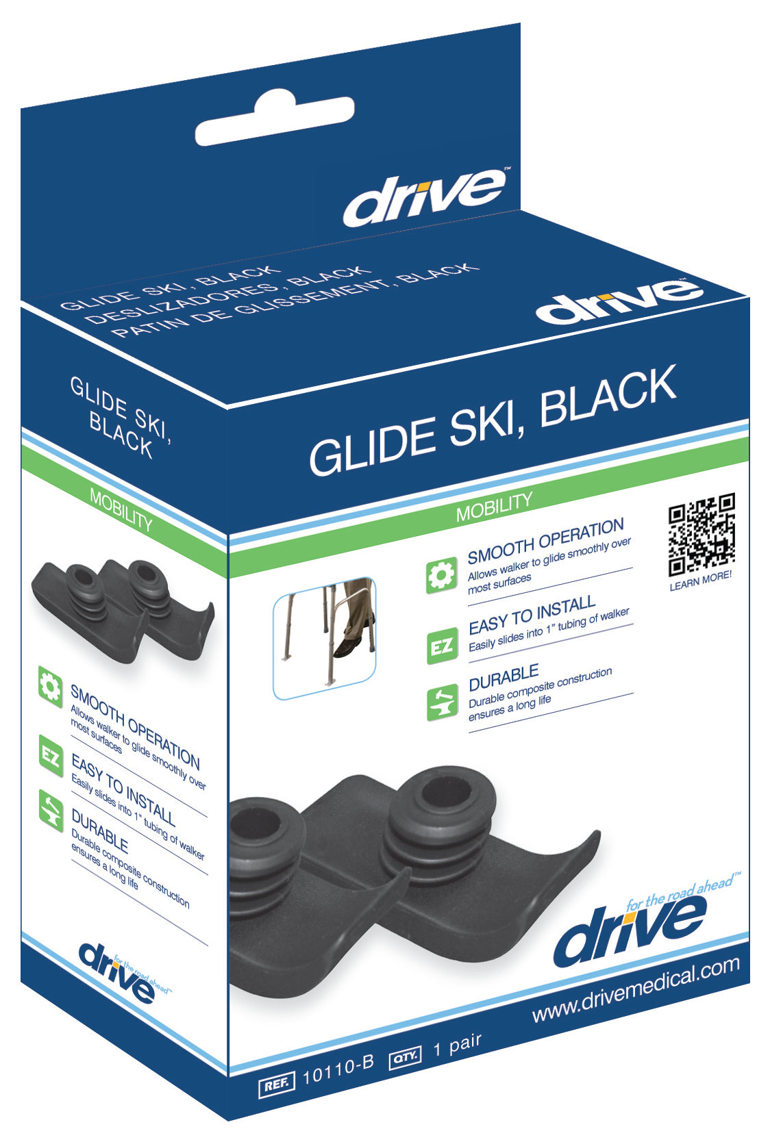 Walker Ski Glides, Black, 1 Pair - BeHope