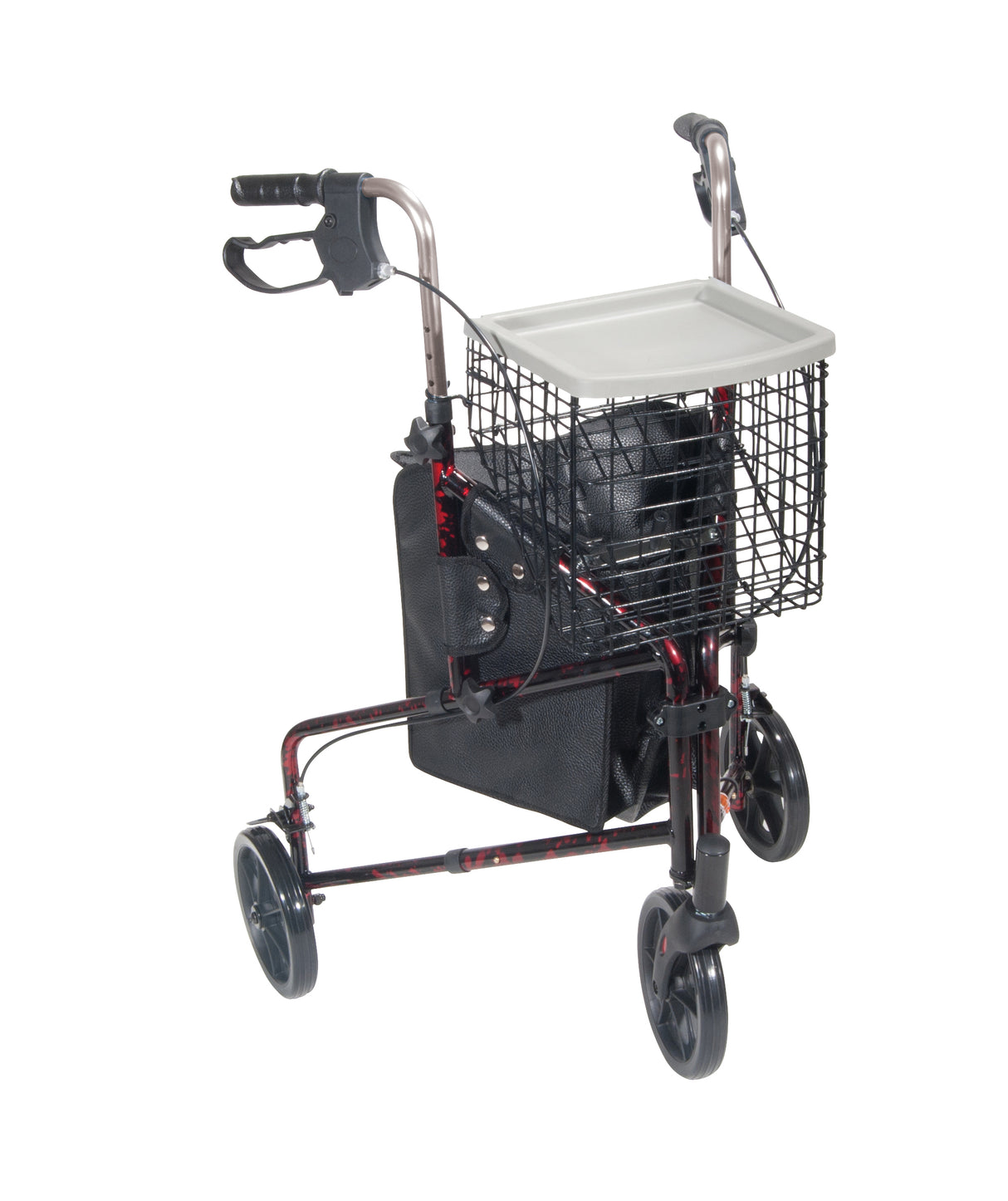 3 Wheel Rollator Rolling Walker with Basket Tray and Pouch, Flame Red - Behope - 10289RD