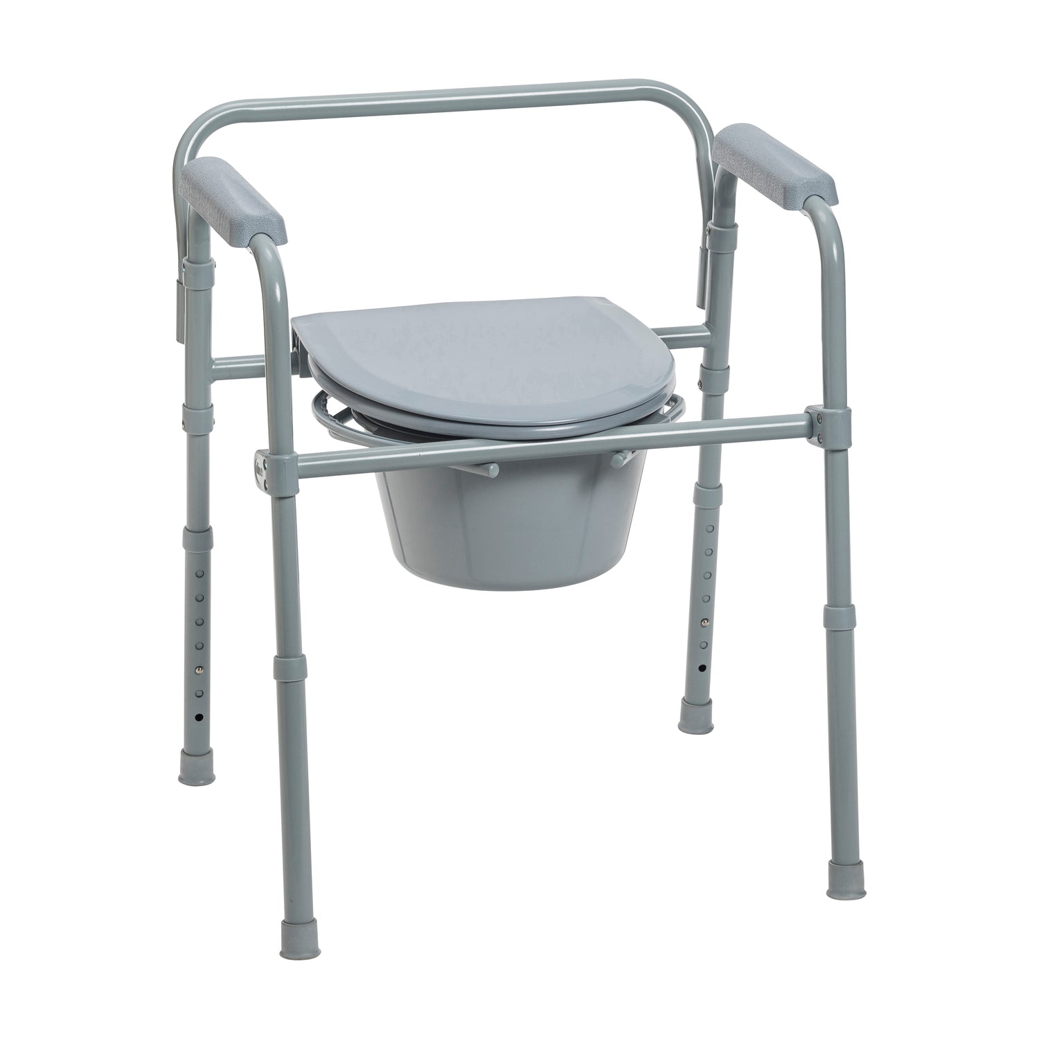 Steel Folding Deep Seat Bedside Commode, Gray - BeHope