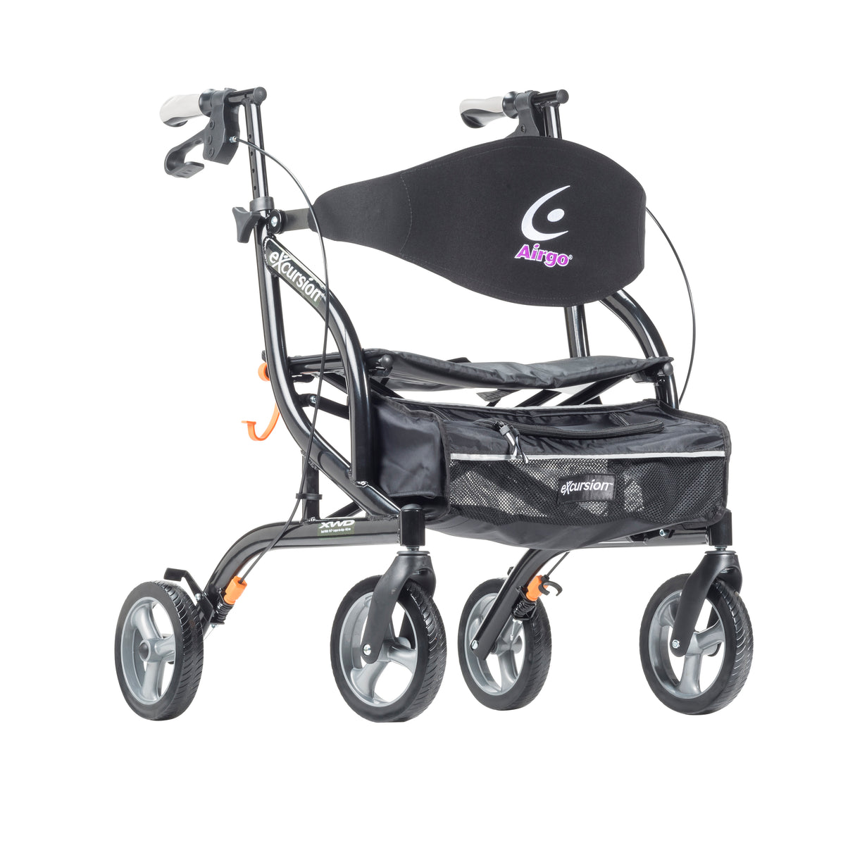 eXcursion XWD Heavy Duty Rollator Rolling Walker, Pearl Black - BeHope