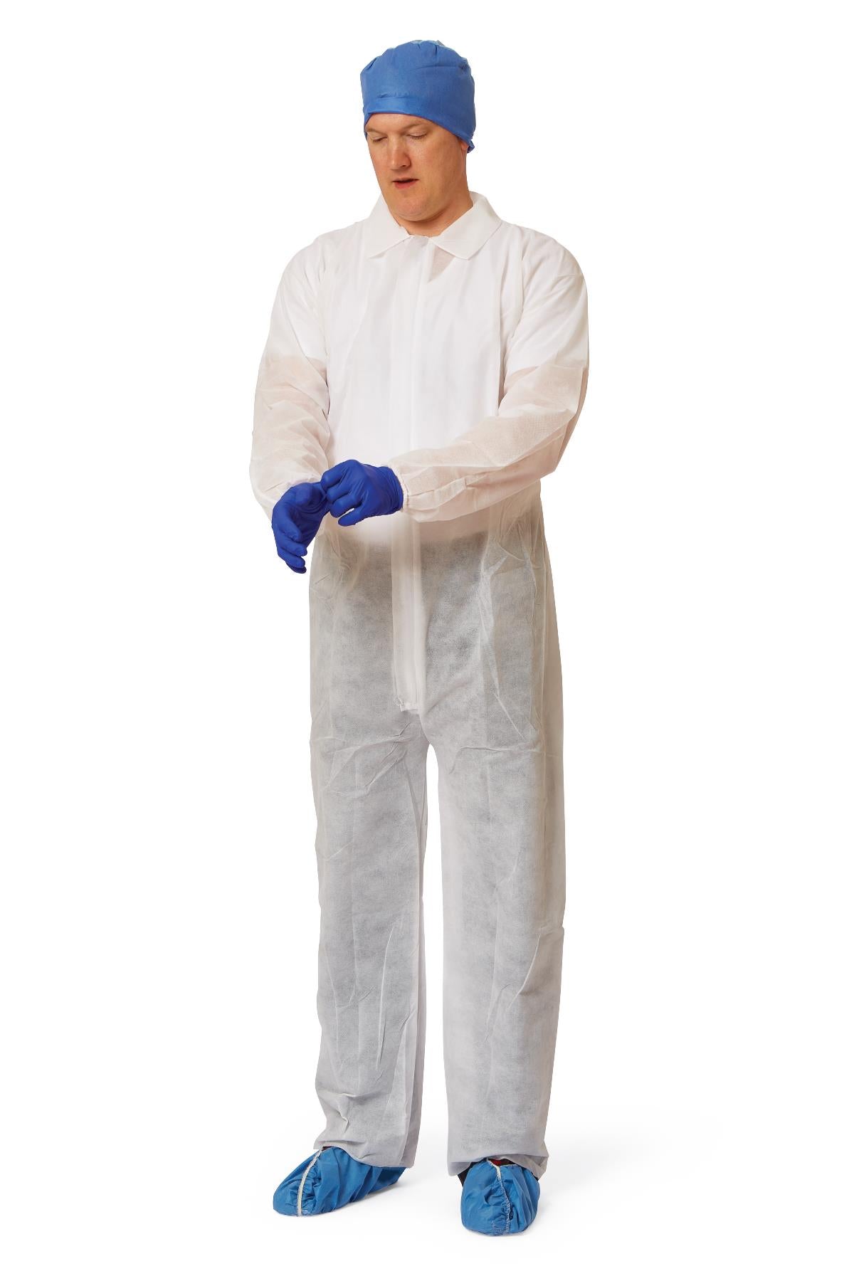 Coverall Heavy Weight Spunbond Material With Elastic Wrists And Straight Ankle Large White Case/25 Each - BeHope
