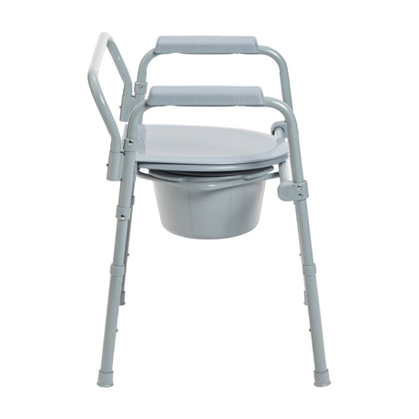 Steel Folding Deep Seat Bedside Commode, Gray - BeHope